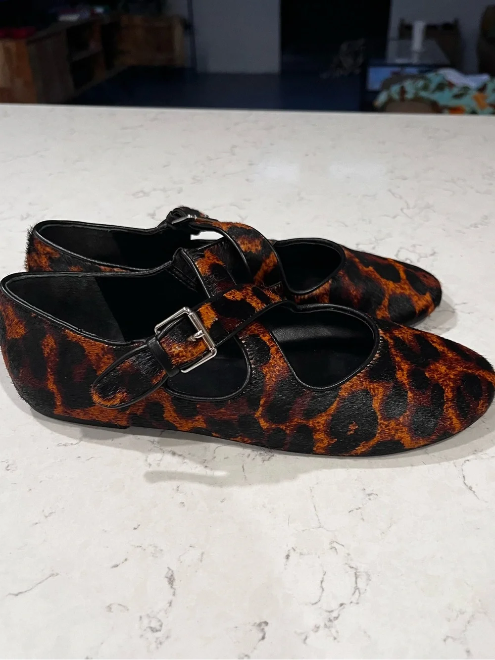 MAEVE Criss Cross Mary Jane Flats Calf Hair Leather Leopard Print Size 7 NWOB